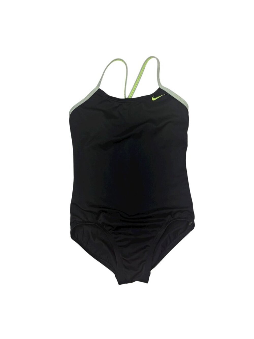 Nike One Piece Swimsuit Childs Size 7 Black Green Trim